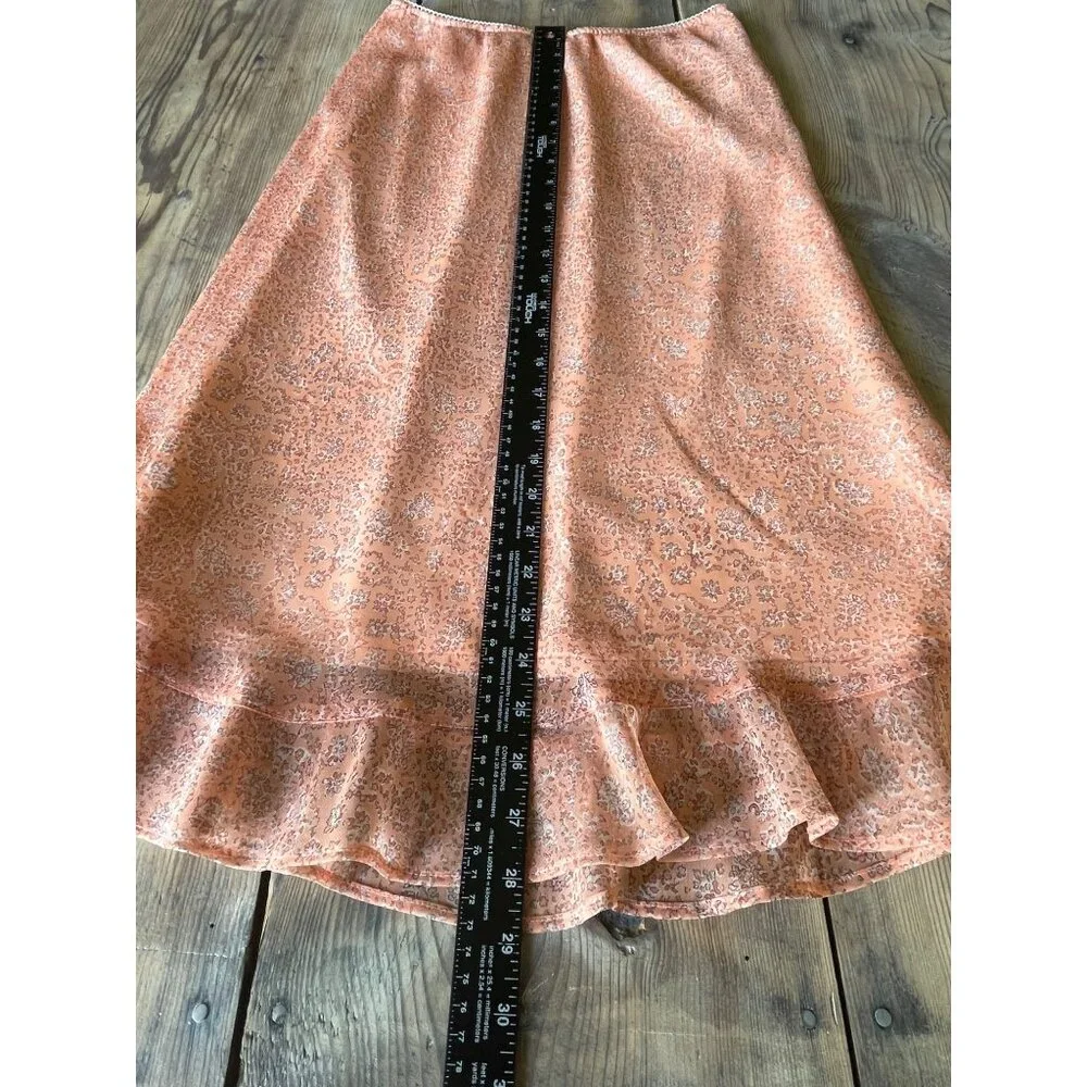 Y2K Pierre Cardin Peach Ditsy Skirt Womens 12 Peach Floral Ruffle Fairy Whimsy